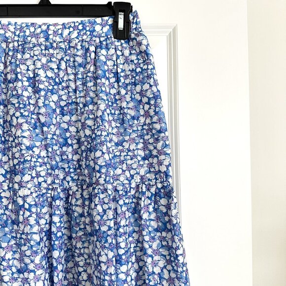 XIRENA Blue Floral Cotton Silk Blend High Low Midi Skirt Size S - Picture 7 of 8
